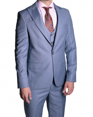 Costume - Costum Office Slim Albastru Deschis cu Vestă