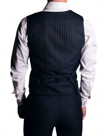Costum Office Slim Albastru Închis cu Vestă [4]