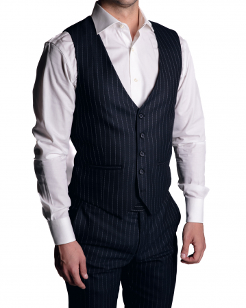 Costum Office Slim Albastru Închis cu Vestă [3]