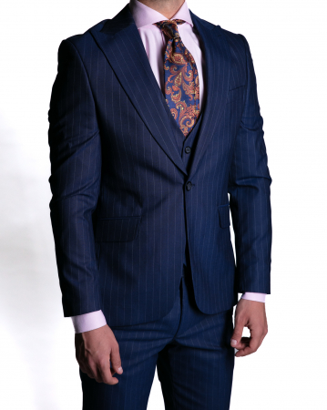 Costume - Costum Office Slim Bleumarin cu Vestă