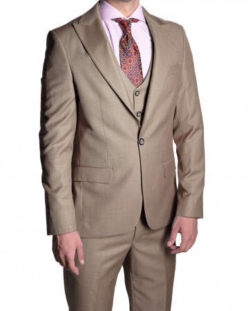 Costume - Costum Office Slim Crem Deschis cu Vestă