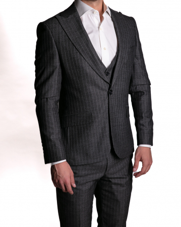 Costume - Costum Office Slim Gri Închis Dungat cu Vestă