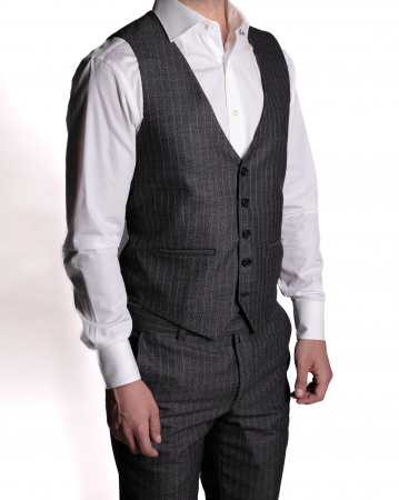 Costum Office Slim Gri Închis Dungat cu Vestă [3]