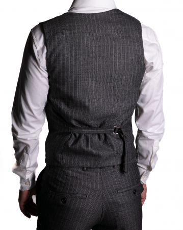 Costum Office Slim Gri Închis Dungat cu Vestă [4]