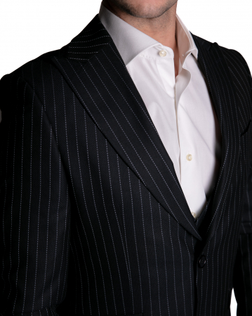Costum Office Slim Negru cu Vestă și Dungi Albastre [1]