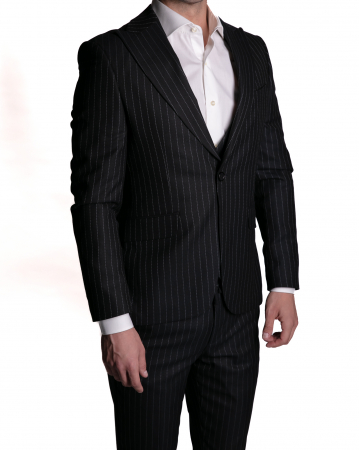 Costume - Costum Office Slim Negru cu Vestă și Dungi Albastre