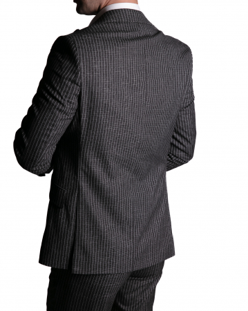 Costum Office Slim Negru Dungat cu Vestă [2]