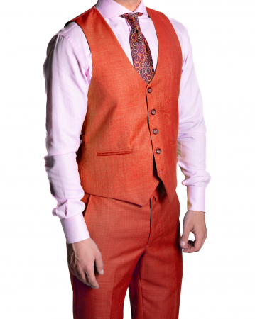 Costum Office Slim Roșu cu Vestă [3]