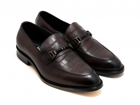 Pantofi - Loafers din piele maro cu cataramă