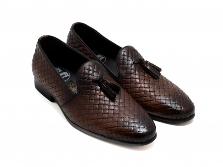 Pantofi - Loafers din piele maro cu ciucuri