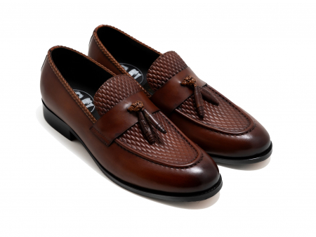 Pantofi - Loafers din piele maro cu ciucuri