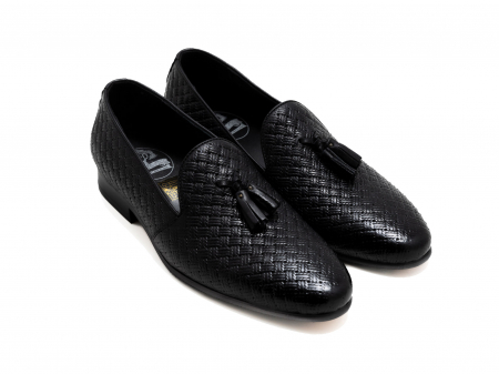 Pantofi - Loafers din piele neagră cu ciucuri