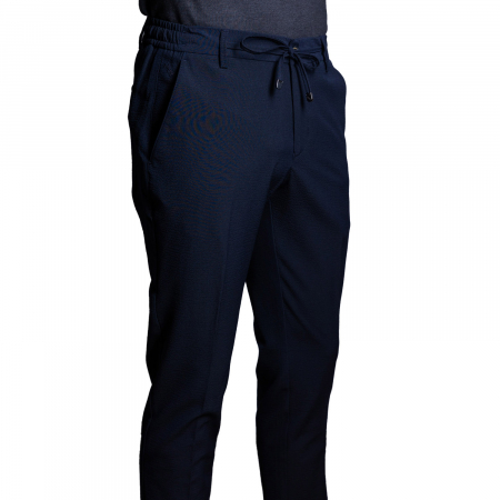 Pantaloni - Pantalon bleumarin cu textură, cu șnur