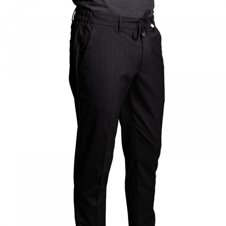 Pantaloni - Pantaloni negru cu dungă, șnur