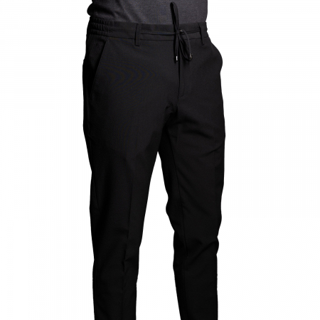 Pantaloni - Pantalon negru cu textură, cu șnur