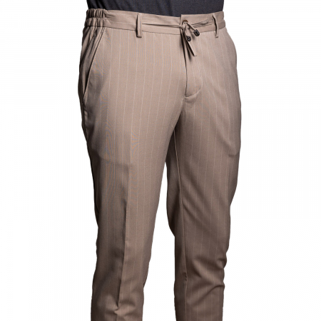 Pantaloni - Pantaloni crem cu dungă, șnur