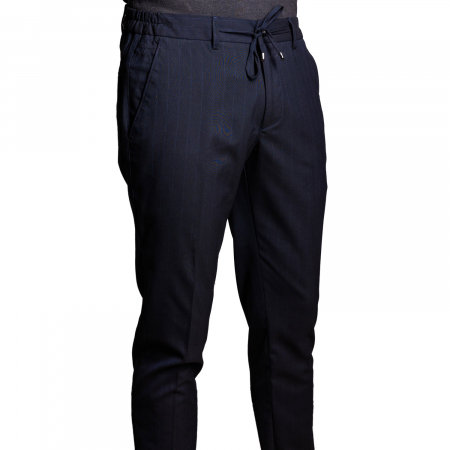 Pantaloni - Pantaloni bleumarin cu dungă, șnur