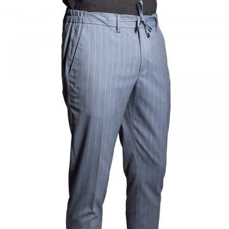 Pantaloni - Pantaloni gri-albastru cu dungă, șnur