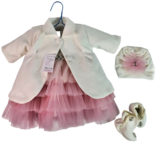 Compleu botez fete sezon rece, marimea 62, alb-roz, 0-3 luni RTX0006D iarna [2]