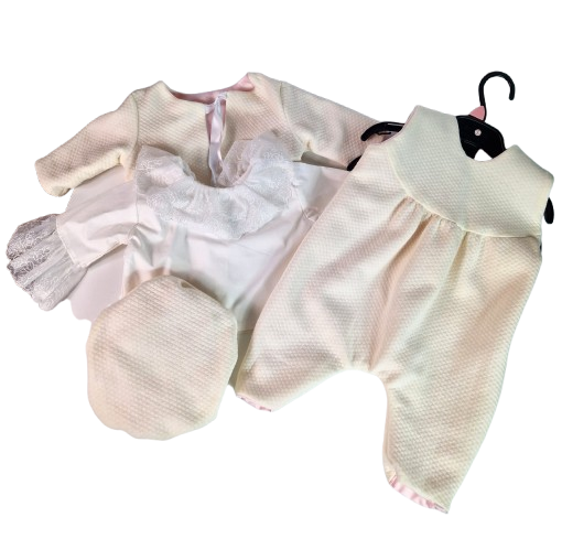 Compleu botez fete cu doua fete - Printesa, marimea 62, Roz-Crem MAR0027 [2]