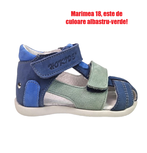 Sandale Baieti Hokide cu talonet Piele Naturala Albastru Verde HK405ABVD [2]