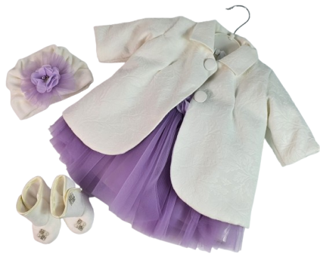 Compleuri - Compleu iarna botez fete sezon rece, marimea 62, alb-mov, 0-3 luni RTX0006C