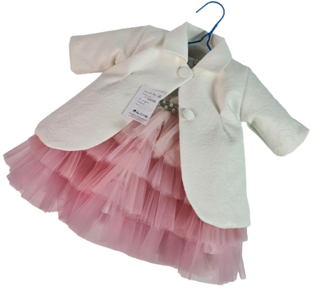 Compleuri - Compleu botez fete sezon rece, marimea 62, alb-roz, 0-3 luni RTX0006D iarna