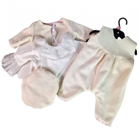 Compleu botez fete cu doua fete - Printesa, marimea 62, Roz-Crem MAR0027 [1]