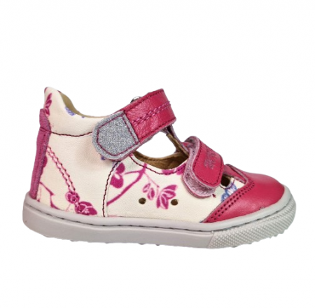 INCALTAMINTE - Sandale Fete Hokide cu talonet Piele Naturala Fucsia-Crem HK386FSCM
