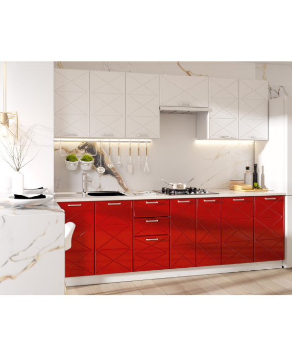 BUCATARIE BOSTON 2.6M MDF ALB/ROSU [2]