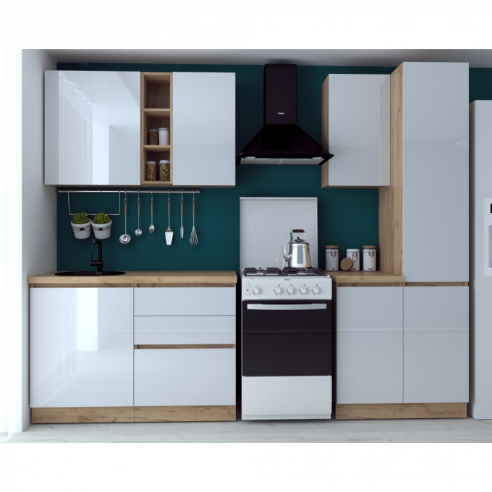 Bucatarie Chelsea 2m, 200x60x215 cm, stejar k003/alb [2]