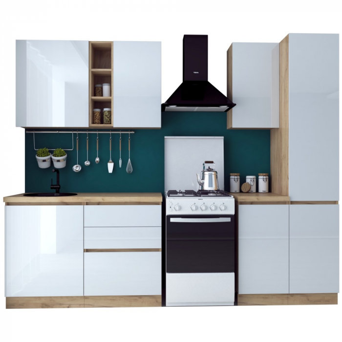 Bucatarie Chelsea 2m, 200x60x215 cm, stejar k003/alb [4]