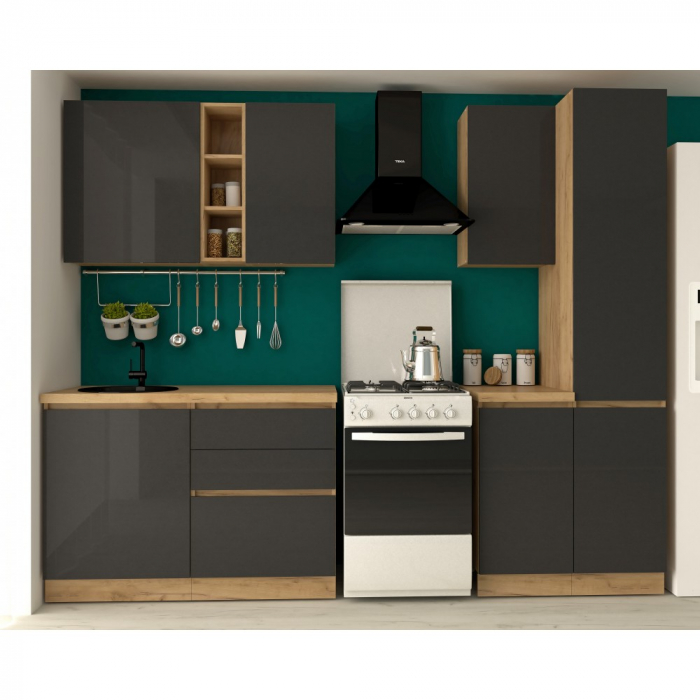 Bucatarie Chelsea 2m, 200x60x215 cm, stejar k003/antracit [2]