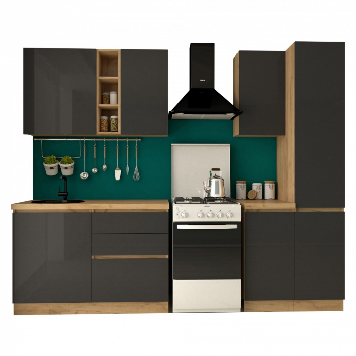 BUCATARIE CHELSEA 2M, 200X60X215 CM, STEJAR K003/ANTRACIT [3]