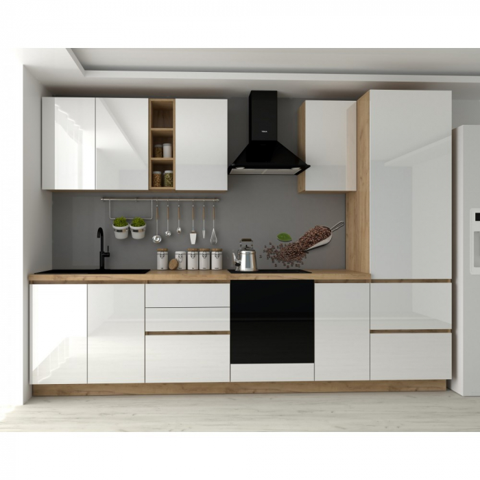 Bucatarie Chelsea 3m, 300x60x215 cm, stejar k003/alb [2]
