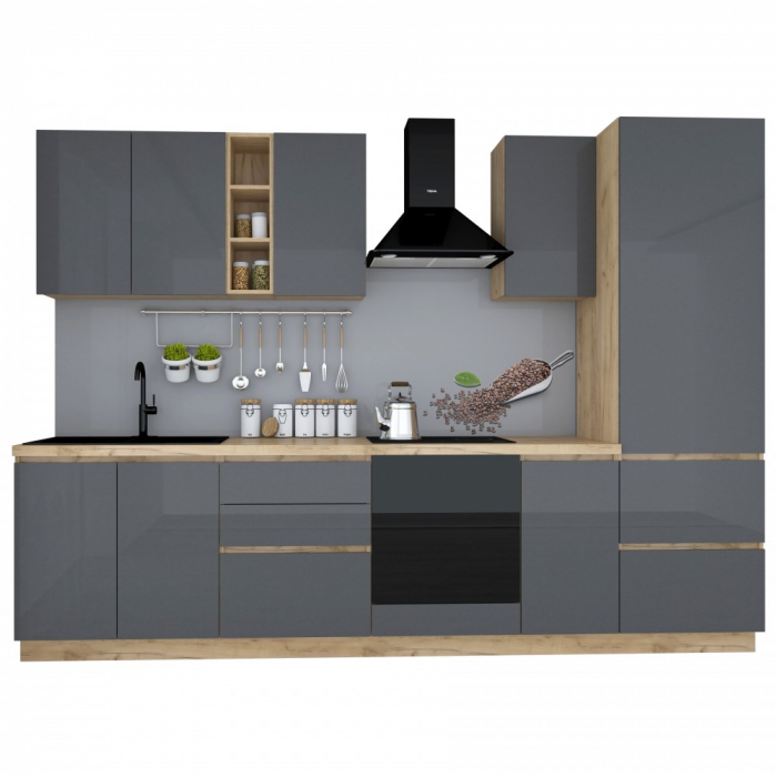 BUCATARIE CHELSEA 3M, 300X60X215 CM, STEJAR K003/ANTRACIT [3]