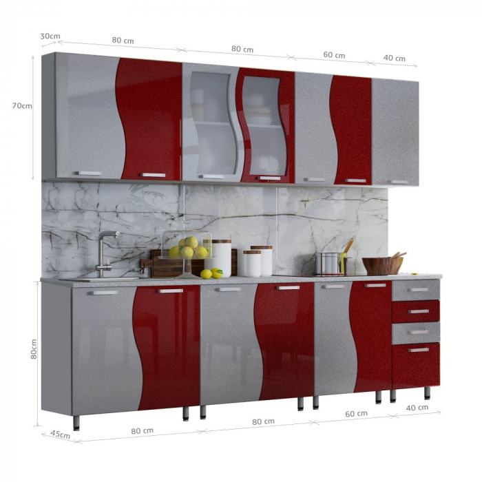 BUCATARIE CIP S MDF ROSU METALIZAT 2,6M [3]