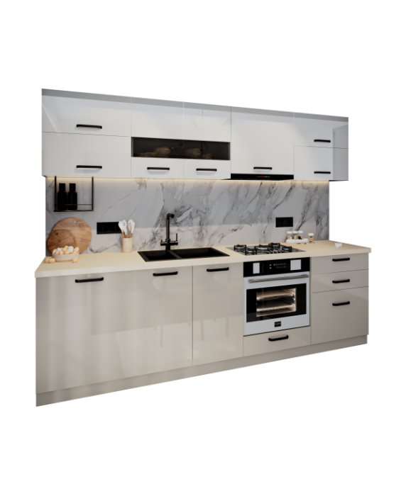 Bucatarie Daria MDF, 260x60x200cm, Alb+Cappuccino [6]