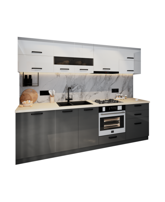 Bucatarie Daria MDF, 260x60x200cm, Alb+Gri antracit [6]