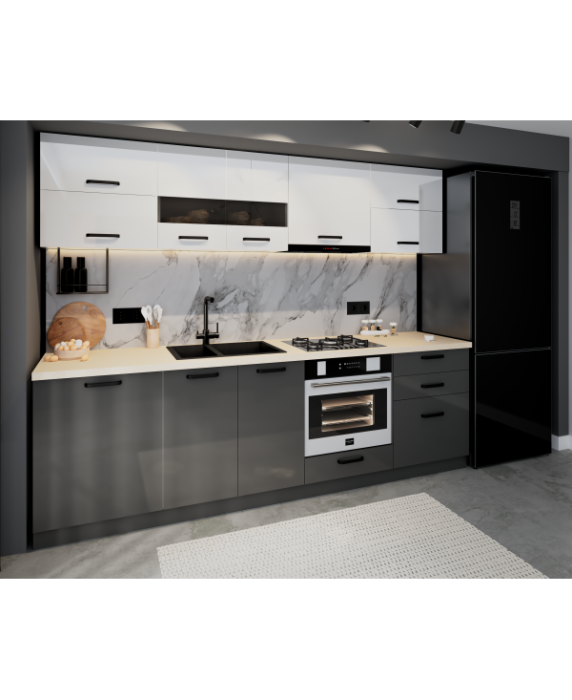 Bucatarie Daria MDF, 260x60x200cm, Alb+Gri antracit [4]