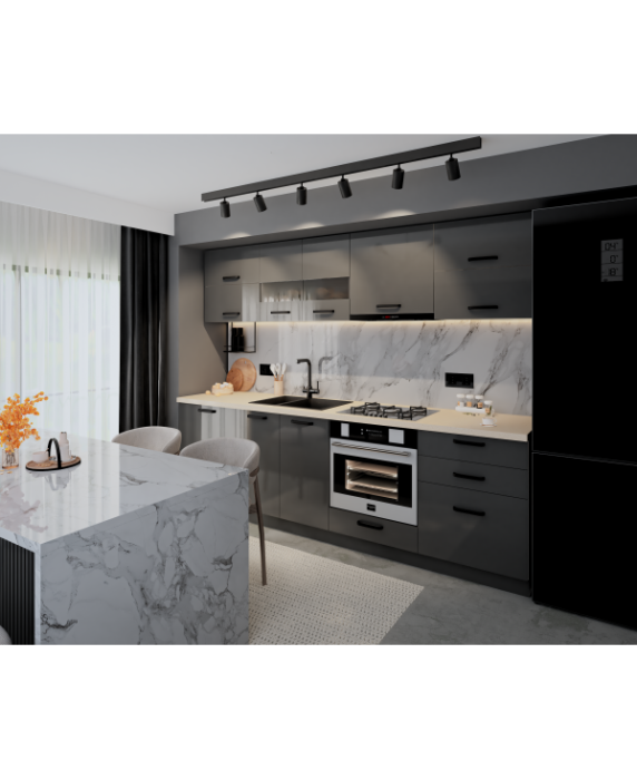 Bucatarie Daria MDF, 260x60x200cm, Gri antracit [2]