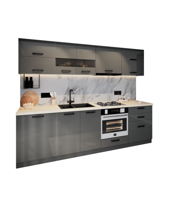 Bucatarie Daria MDF, 260x60x200cm, Gri antracit [6]