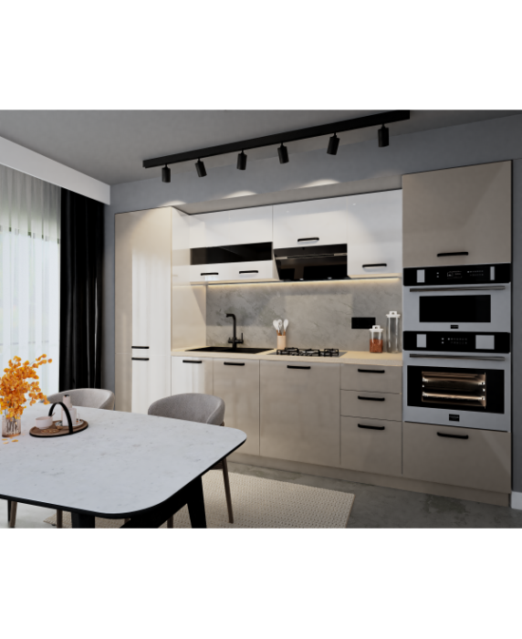 Bucatarie Daria, MDF Alb+Cappuccino, 303x60x200cm [2]