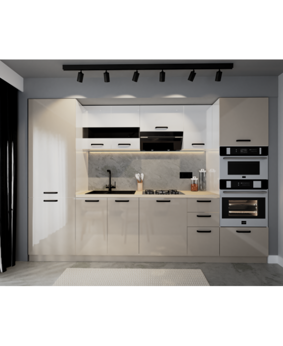 Bucatarie Daria, MDF Alb+Cappuccino, 303x60x200cm [1]
