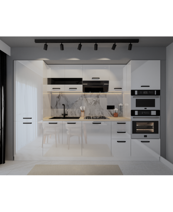 Bucatarie Daria, MDF Alb Lucios, 300x60x200cm [4]