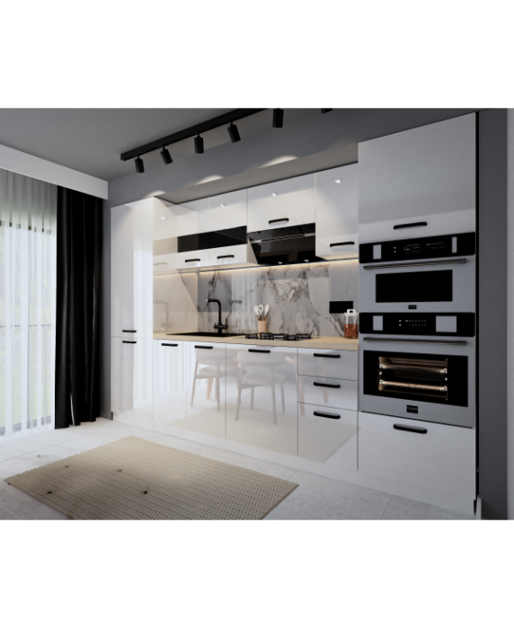 Bucatarie Daria, MDF Alb Lucios, 300x60x200cm [2]