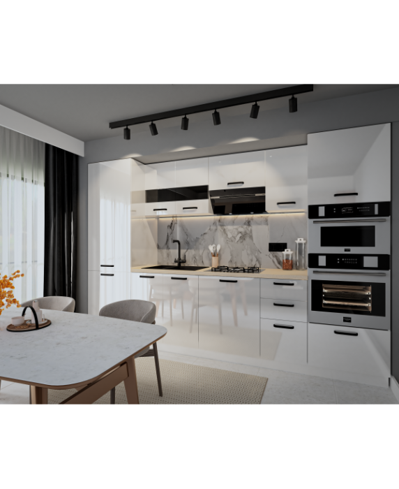 Bucatarie Daria, MDF Alb Lucios, 300x60x200cm [3]