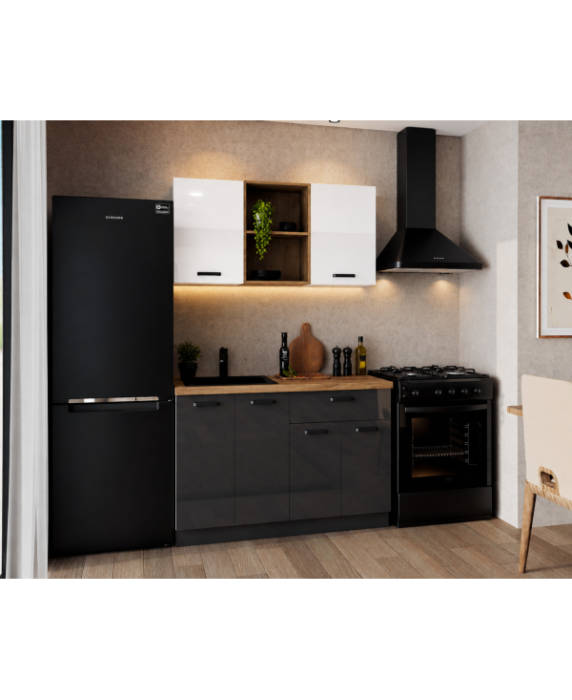 Bucatarie Daria MDF V1, 120x60x200cm, Alb lucios+Antracit [2]