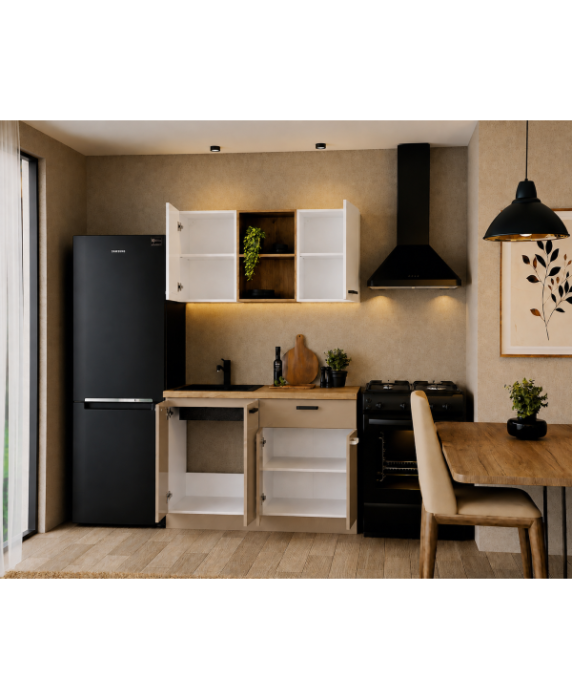 Bucatarie Daria MDF V1, 120x60x200cm, Alb lucios+Cappuccino [3]