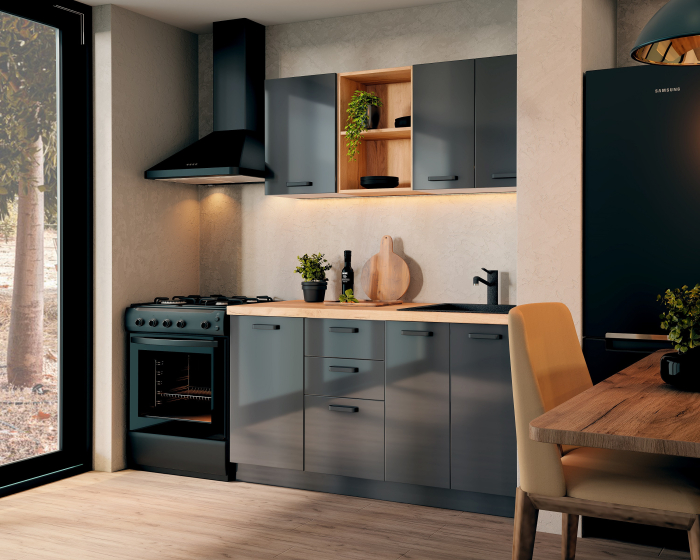 Bucatarie Daria MDF V1, 140x60x200cm, Acril Antracit [3]